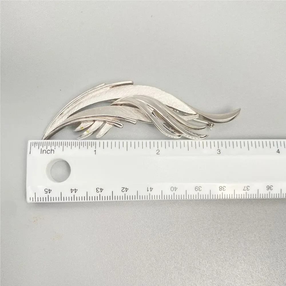 Vintage Crown Trifari Silver Leaf Brooch Signed